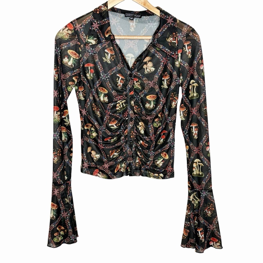 Dolls Kill Mushroom Mesh Top Womens Small Whimsigoth Fairy Grunge Goblincore